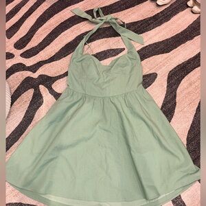 Julie Halter Neck Flare Mint Green Mini Dress